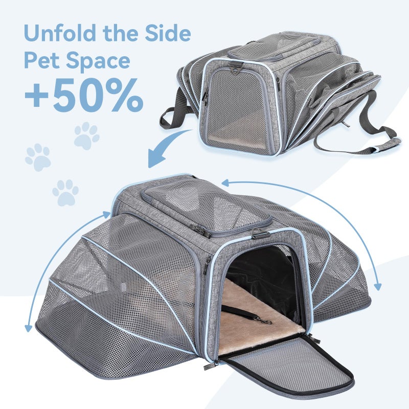 Petsfit Expandable Large Cat Carrier Small Dog Carriers Airline Approved, 17" Lx 11" Wx 11" H Soft-Sided Portable Washable Pet Travel Carrier with 2 Extension for Kittens, Puppies, Rabbits - Image 4